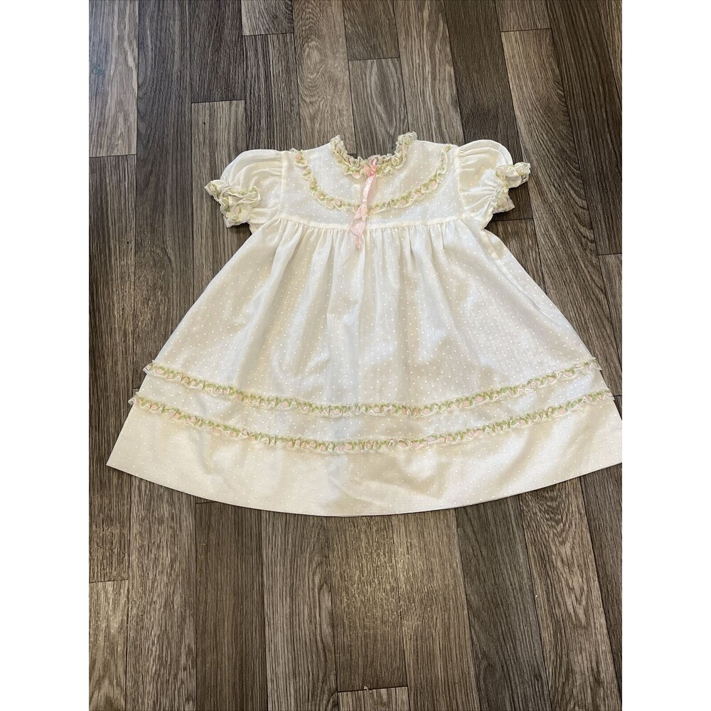 Toddle Time JC Penny Vintage Baby Girl 2 white polka dot green and pink.